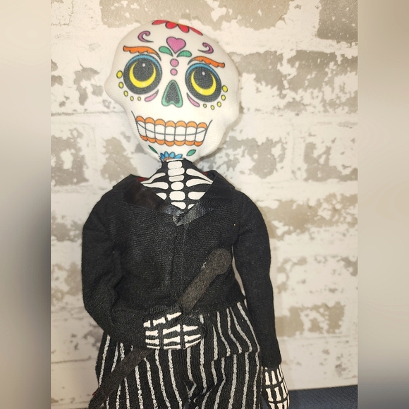Day Of The Dead Skeleton Doll Striped Pants Shelf Sitter Halloween Holiday Home - Picture 3 of 16